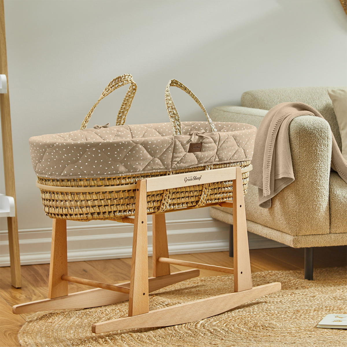 The Little Green Sheep Natural Quilted Moses Basket & Mattress NEW Colours