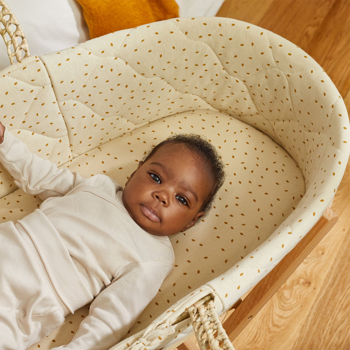 The Little Green Sheep Natural Printed Moses Basket & Mattress