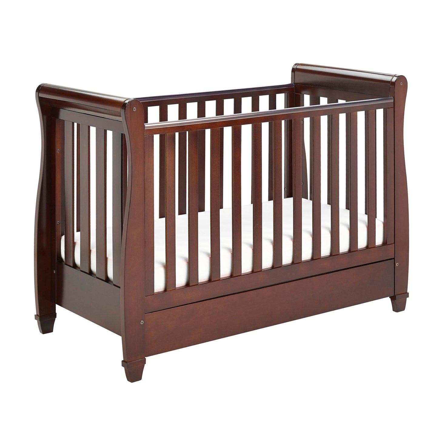 Babymore Eva Sleigh Cot Bed Drop Side with Drawer