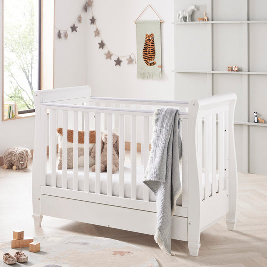 Babymore Eva Sleigh Cot Bed Drop Side with Drawer