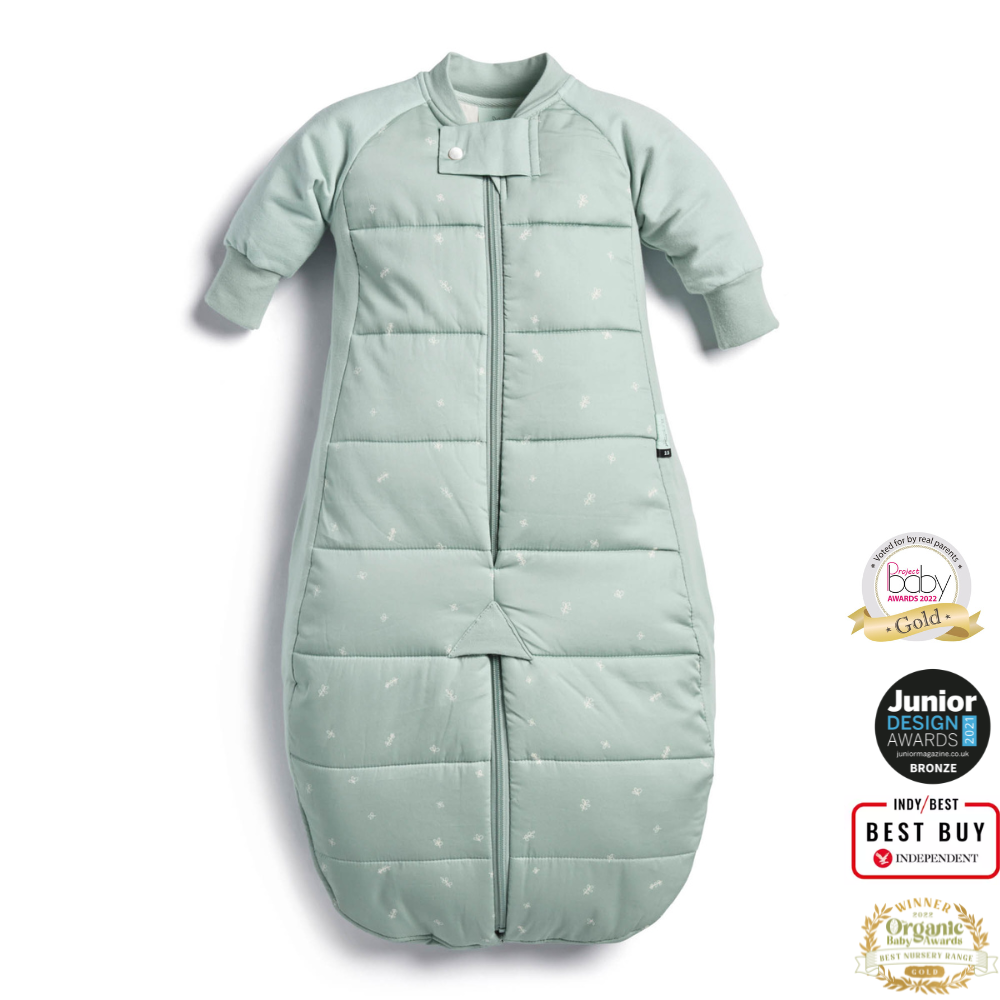 ErgoPouch - Organic Winter Long Sleeved 2 in 1 Sleeping Suit Bag - Sage - 2.5 TOG