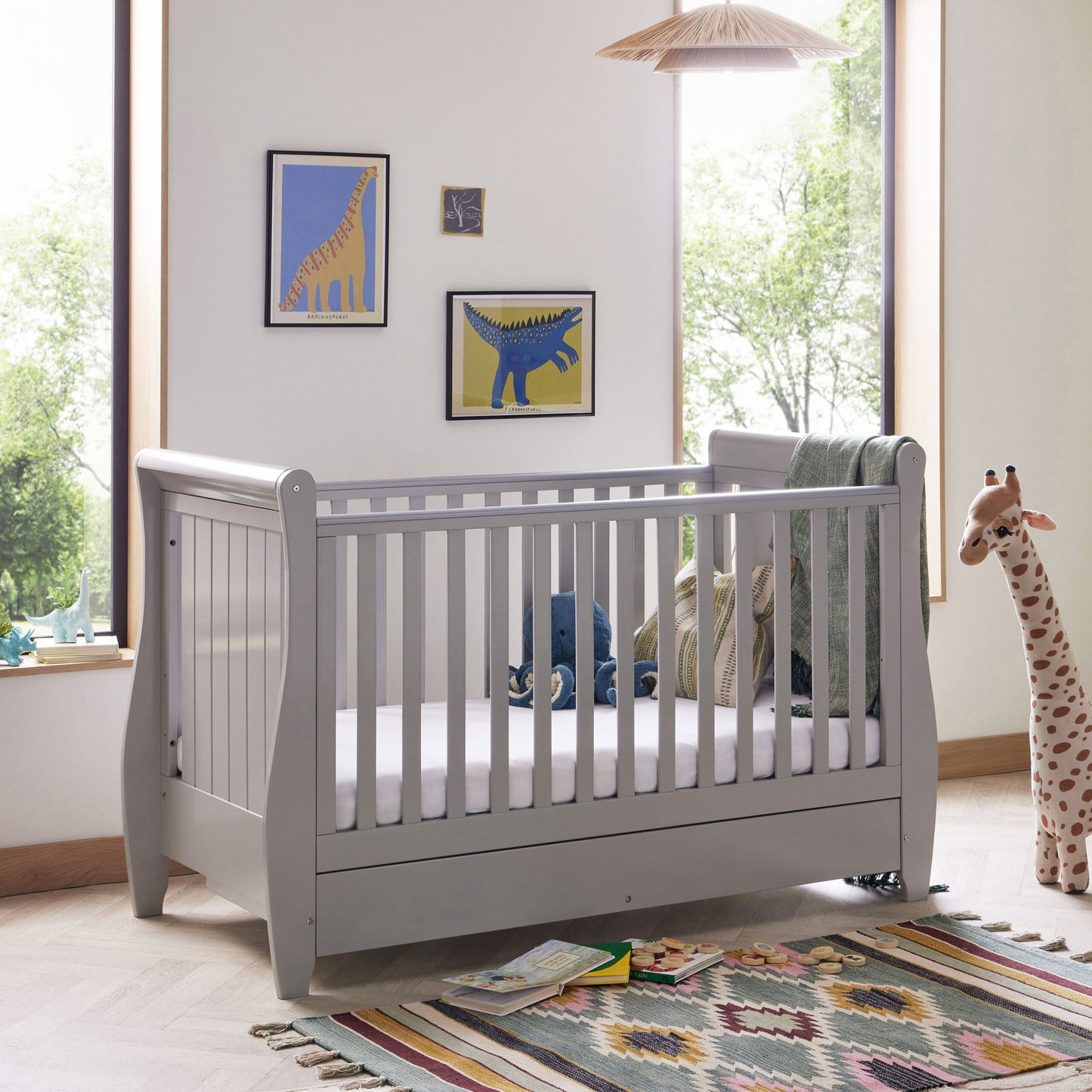 Babymore Stella Sleigh Cot Bed with Drawer