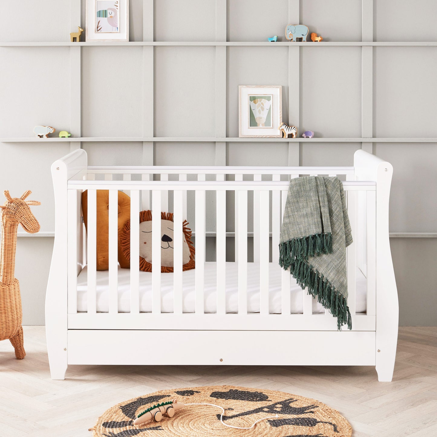 Babymore Stella Sleigh Cot Bed with Drawer