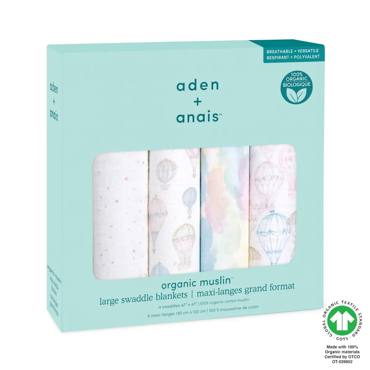 aden + anais Large Organic Swaddles 4-Pack